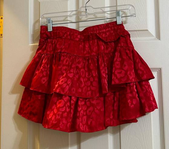 Red Satin Leopard Ruffle Mini Skirt Size M