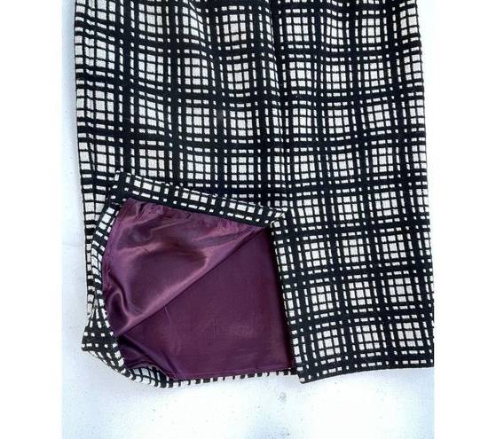 Dalia Collection  Black White Caged Print Tweed Wool Blend Pencil Skirt Size 4 Sm