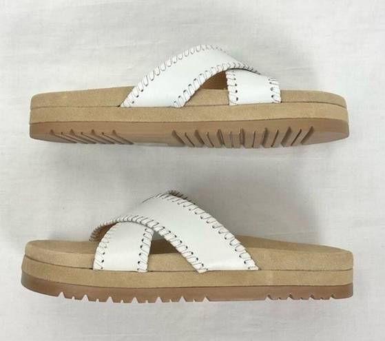 Jack Rogers  White Slide Sandal Lexi 8.5 Criss-Cross Leather Padded Footbed New