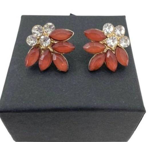 Petal Vintage Rhinestone Floral Coral Lucite Faceted  Earrings