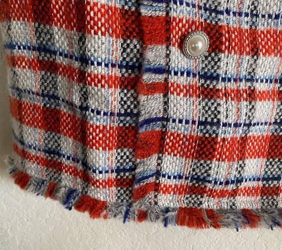 Sans Souci  Frayed Tweed Orange, White & Blue Mini Skirt Size L