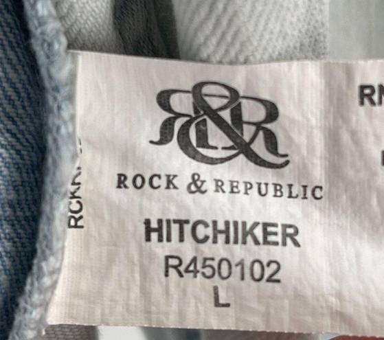 Rock & Republic  Bleached Hitchiker Denim Aztec Distressed Jean Jacket Large