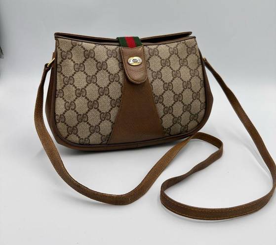 Gucci  Brown/Beige GG Supreme Canvas and Leather Vintage Web Shoulder Bag