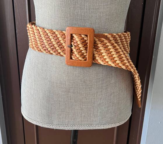 Calvin Klein Chunky Beige Braided Leather Belt