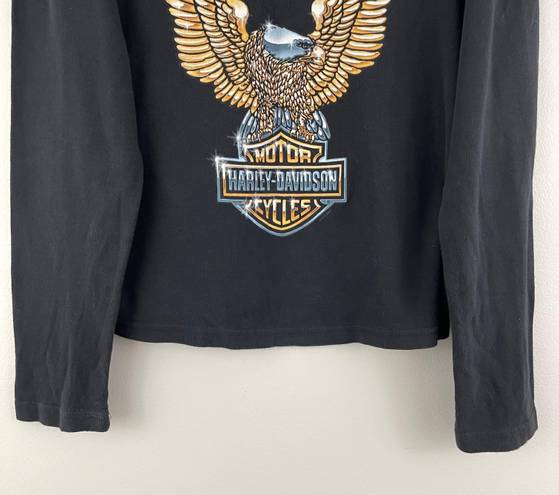 Harley Davidson Vintage 2003 Black Golden Eagle Graphic Crewneck Long Sleeve Top