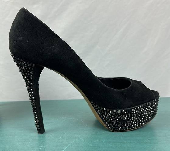 Brian Atwood B  black suede pumps heels crystals size 7.5