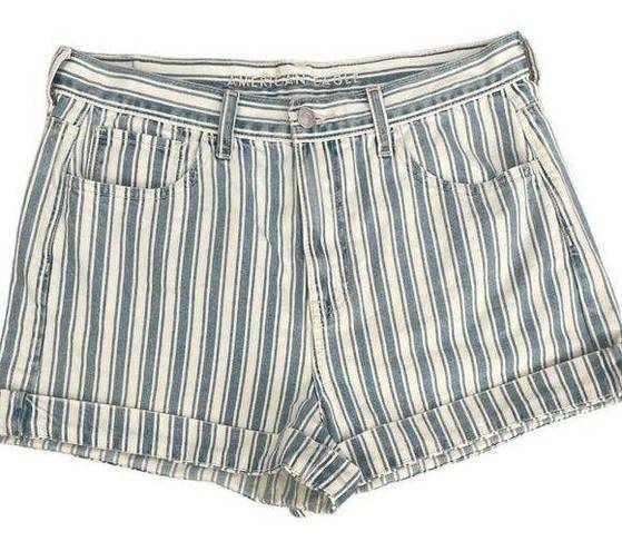 American Eagle Mom Shorts High Rise Blue/White Stripe