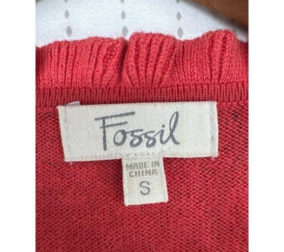 Fossil  Women Sweater Sz S Burnt Orange Floral Modern Cashmere Blend Ruffled Neck