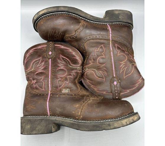 Justin Boots Justin Womens Boots 8.5 Western Justin Gypsy Steel Toe Work Leather Brown Pink