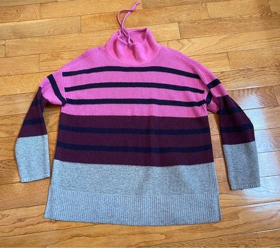 Lou & grey  Striped Wafflestitch Turtleneck Sweater pink gray Sz XL