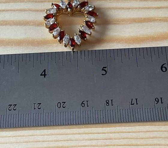 Red and Clear Rhinestone Heart Gold Tone Pendant