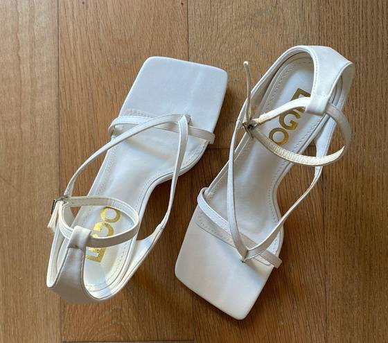 EGO White  Square Toe Sandal Heels