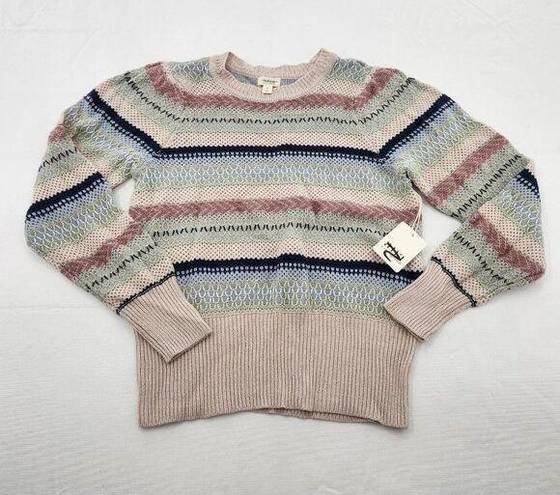 a.n.a . Womens Size Small Blue/ Beige/Pink Stripe Long Sleeve Sweater