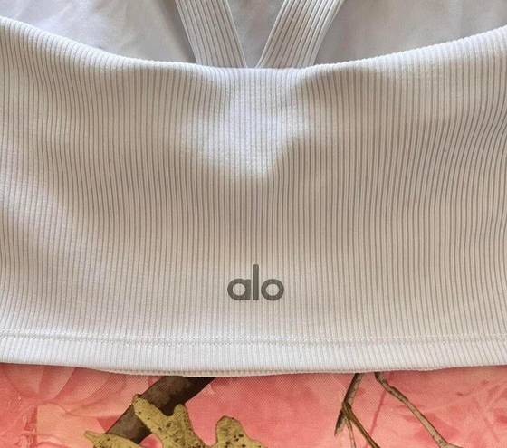 Alo Yoga white sports bra ribbed cross back