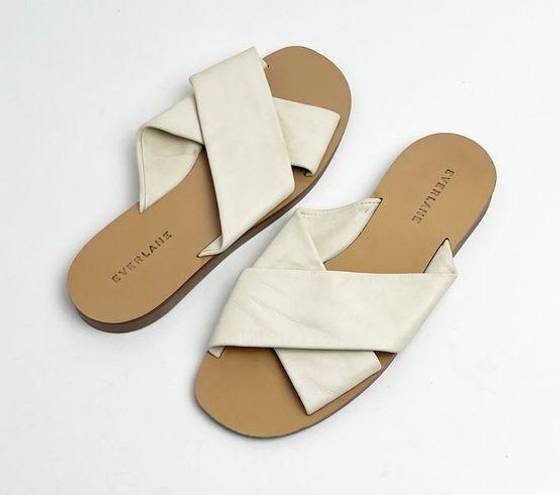 Everlane  The Day Cream Leather Criss Cross Slip On Sandals, Size 7