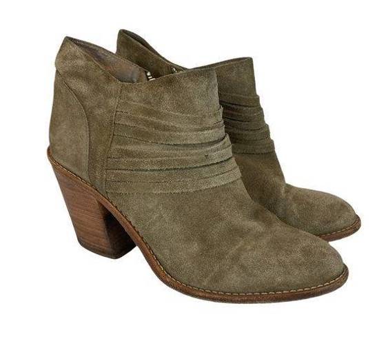 Loeffler Randall  Ankle Booties 9 Khaki Green Gray Suede‎ Leather Stacked Heel