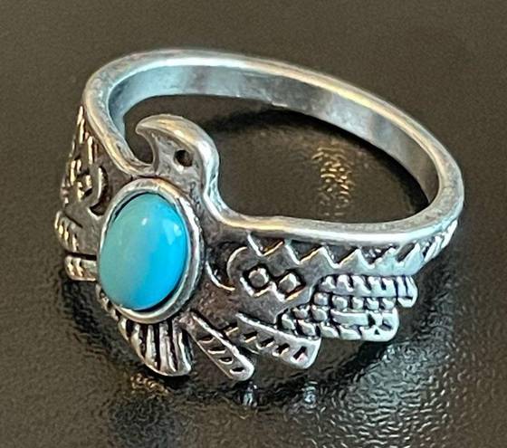 Turquoise stone eagle silver plated ring size 7