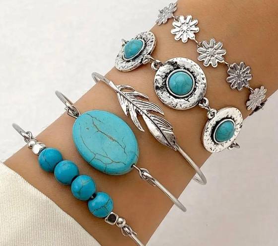 Daisy 5 Piece Turquoise and Silver Bracelet Set