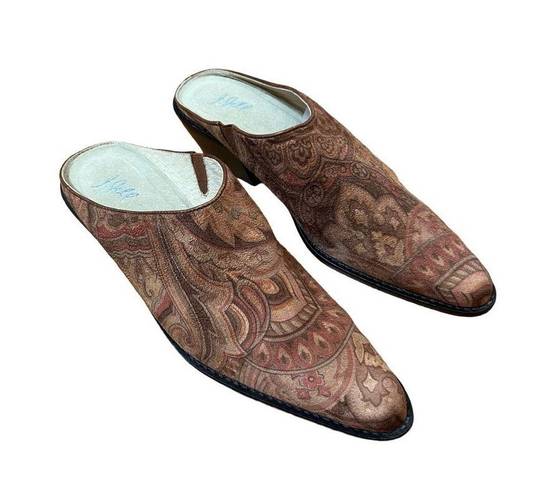 J.Jill Vintage  Brown Paisley Print Stacked Low Heel Suede Western Mules Size 7M