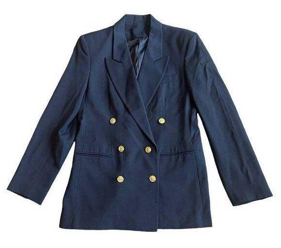 Krass&co Chas Reed & . Navy Double Breasted Blazer Gold Buttons 100% Wool Size 6 Womens