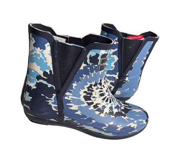 London Fog  Women's Piccadilly Navy Tie-Dye Rain Boot Size 8M US