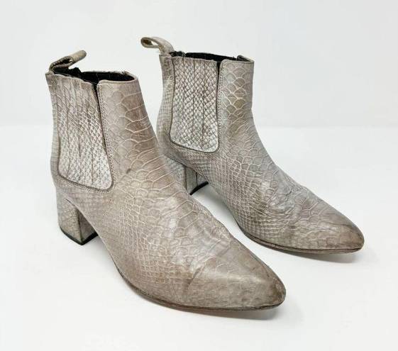 FREEBIRD by Steven  Dane Chelsea Gray Snakeskin Leather Ankle Block Booties US 9