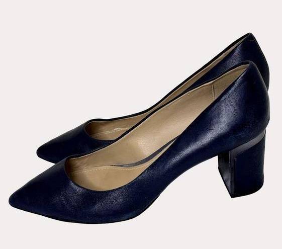 DKNY  Leather Block Heel Pointed Toe Pumps Shoes Navy Blue 41 US 10 am