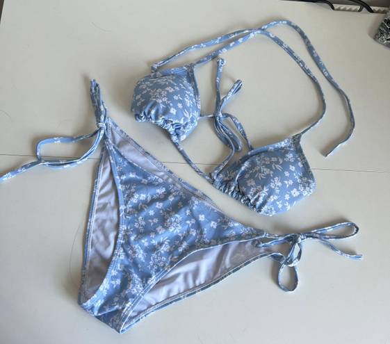 SheIn BRAND NEW  light blue floral print tie two piece bikini swimsuit