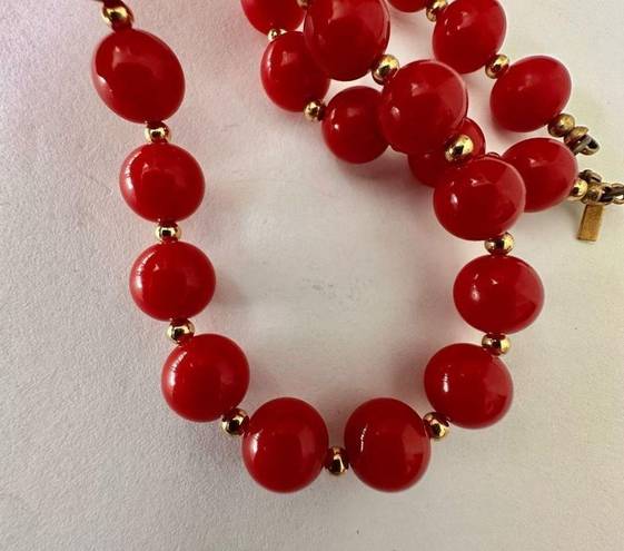 Monet  vintage  Red beaded and gold tone beaded necklace