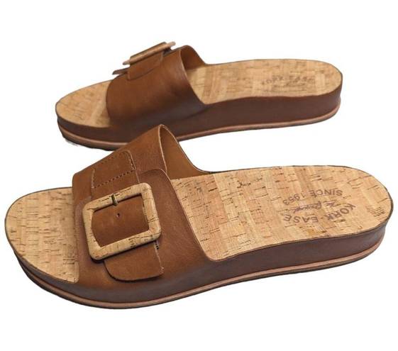 Kork-Ease  Tutsi Buckle Cognac Brown Leather Cork Footbed Slide Sandals 11