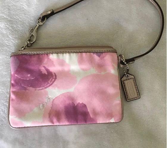 Coach Wristlet Madison Pink Floral Watercolor and Silver Metallic Coin Pouch