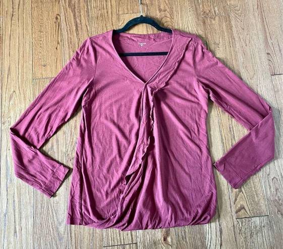 Garnet Hill  cotton wine collared ruffle blouse large