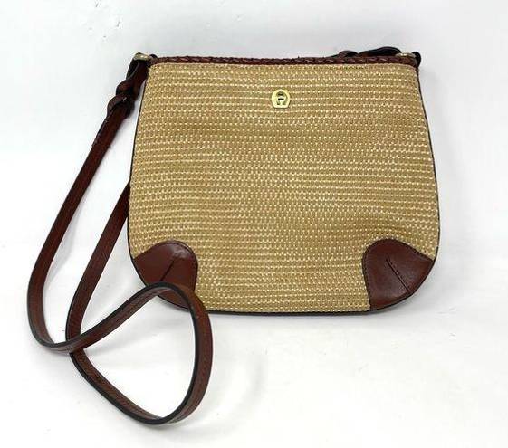 Etienne Aigner Y2K Classic Coastal Woven Straw Brown Leather