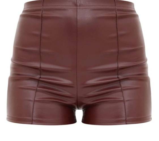 Pretty Little Thing  Pintuck Detail Hot Pants 12 NWT Vegan Leather Dark Brown