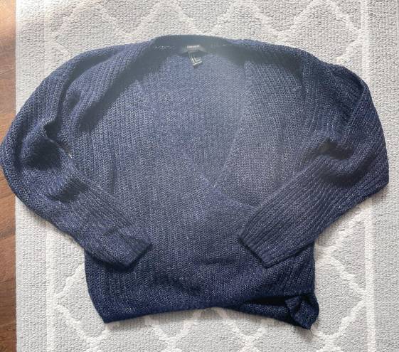 Forever 21 Blue Wrap Crossover Knit Jumper Sweater