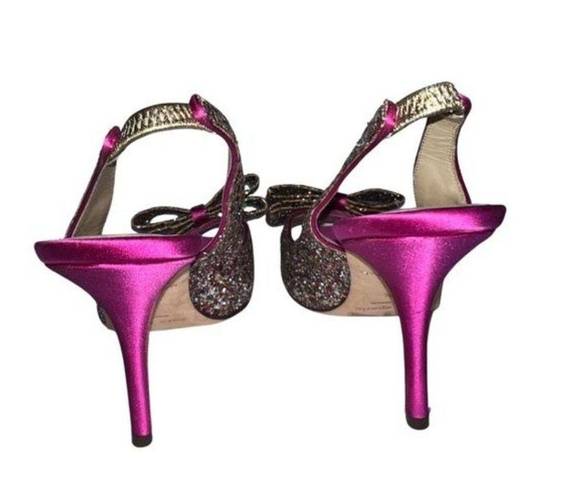 Kate Spade Charm Multi Sparkle Glitter Hot Pink Slingback Bow Heels