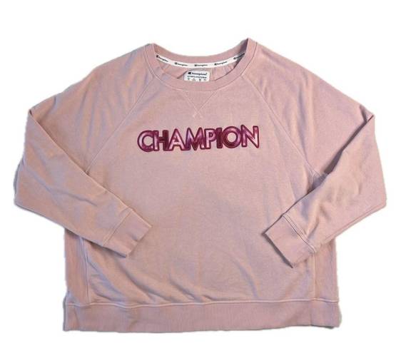 Champion  Women's 2X Pink Long-Sleeve Crew Neck Embroidered Sweater Athleticwear