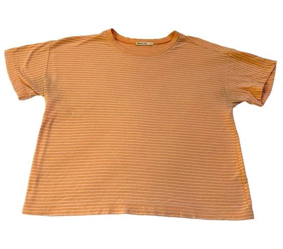 Marine layer  Cropped Textured Stripe Crew Neck Top Peach Size Small