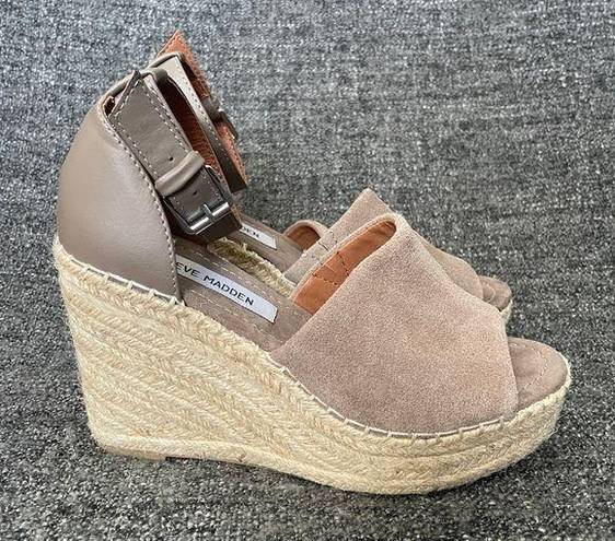 Steve Madden  Jaylen Sandals Taupe Suede Wedge Heel Espadrille Women’s Size 7