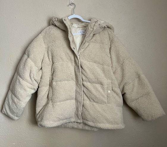 Good American NWT  Faux Shearling Cocoon Puffer Jacket in Tusk 4 XL