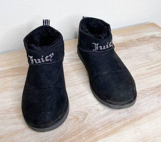 Juicy Couture  black rhimestone jewel ankle furry booties size 7