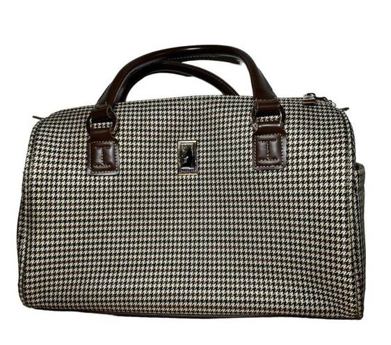 London Fog  Chelsea Carry On Satchel Tote Bag Houndstooth Beige Tan 16-inch