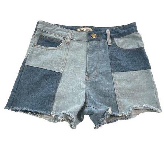 Peach Love California NWT  Denim Patchwork Jean Shorts Size Large