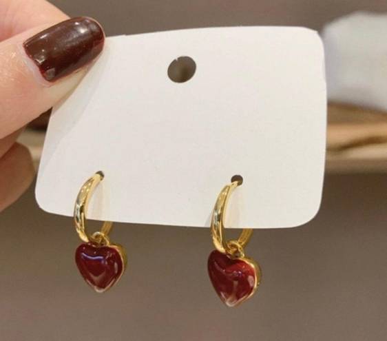 18K Gold Plated Love Heart Dangle Drop Earrings for Women,Red Heart Earrings