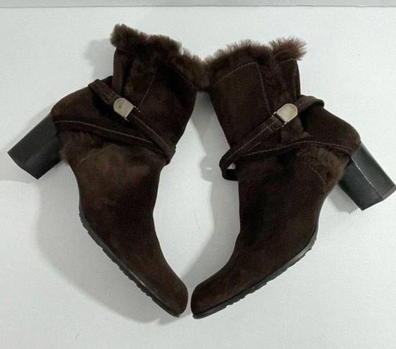 Stuart Weitzman  Womens Suede Faux Fur Lined Ankle Heeled Boots Brown Size 9.5W