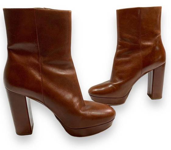 Michael Kors  Brown Leather Frenchie Platform Bootie Heeled Ankle Boots