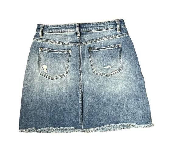 Harper  A-Line Distressed Denim Mini Skirt Women Small Raw Hem Medium Wash Cotton