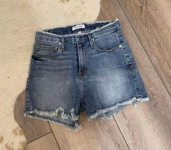 Good American High Rise Frayed Jean Denim Shorts