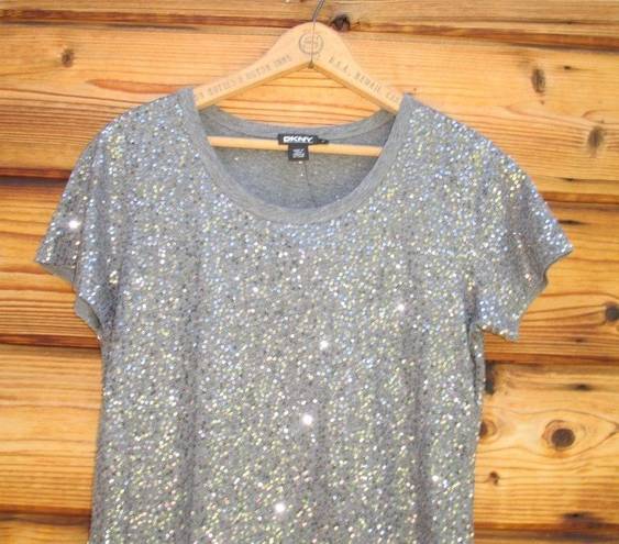 DKNY NWT  Silver Sequin T Shirt Top