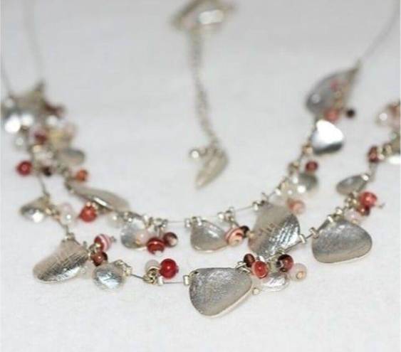 Coldwater Creek  Silver Tone Dangle/Red Bead Wire Lobster Claw Clasp Bib Necklace